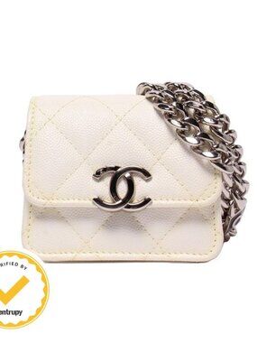 Chanel Chain Shoulder Bag Caviar Leather Silver Micro Quilted